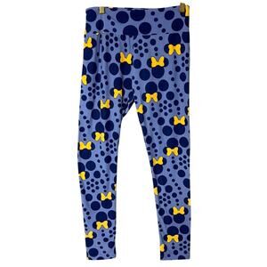 LuLaRoe Blue Polka Dot Minnie Mouse Leggings Yellow Bow  Buttery Soft Stretch OS